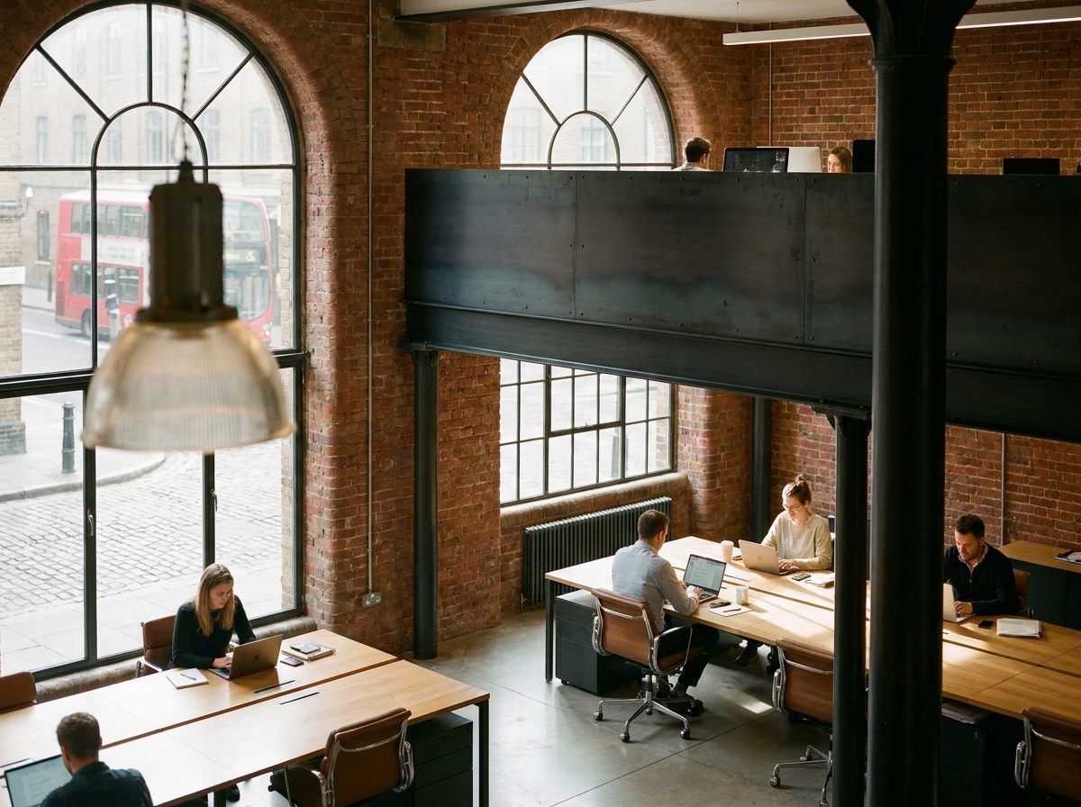 Fenwick Exchange — converted red-brick warehouse office with cast iron and oak