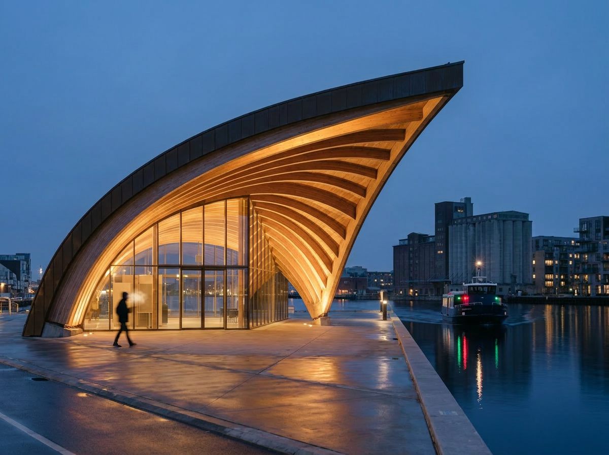 The terminal glowing like a lantern at dusk