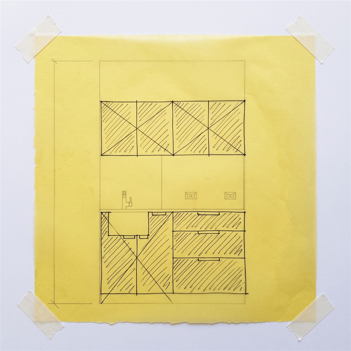 Marker sketch of the reception joinery