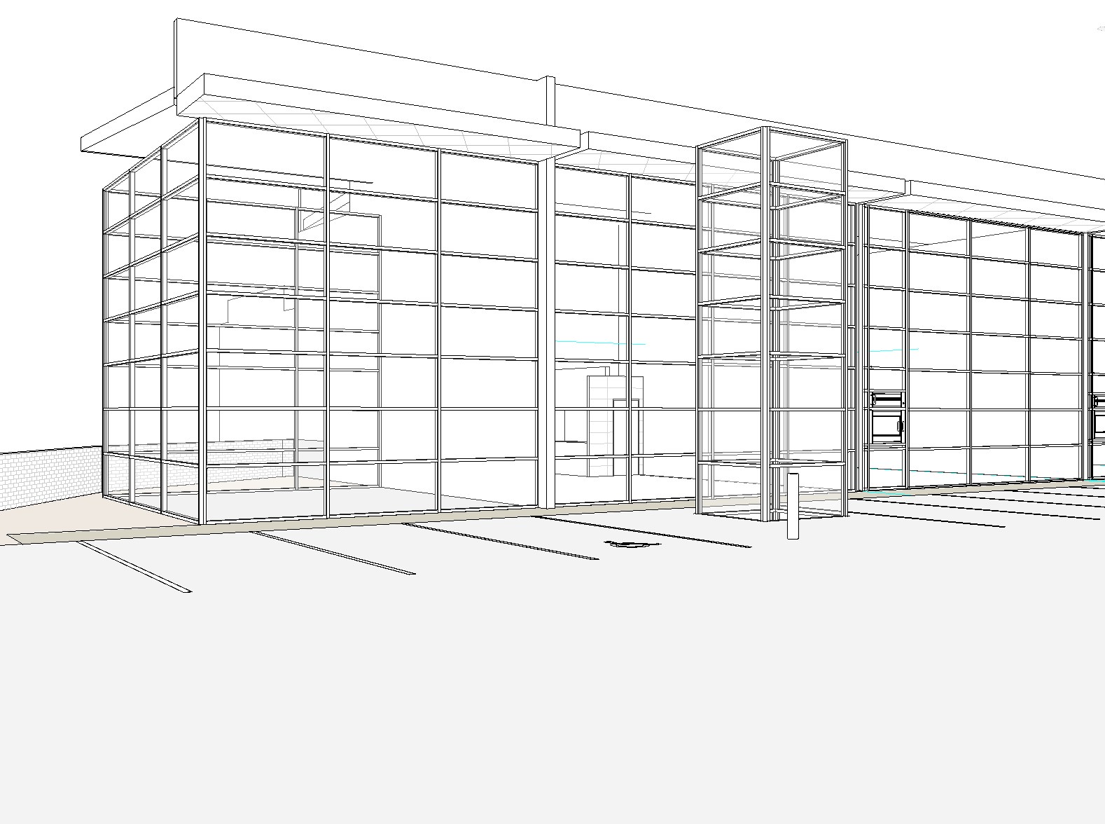 Corner shopfront — hidden-line Revit model export