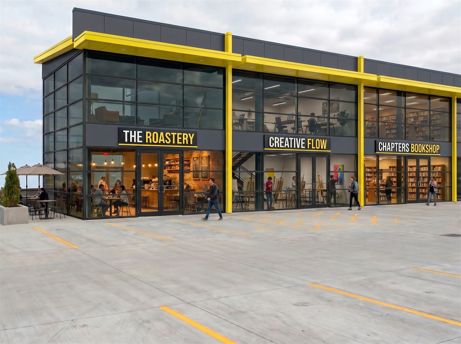 Corner shopfront — colour scheme option one rendered