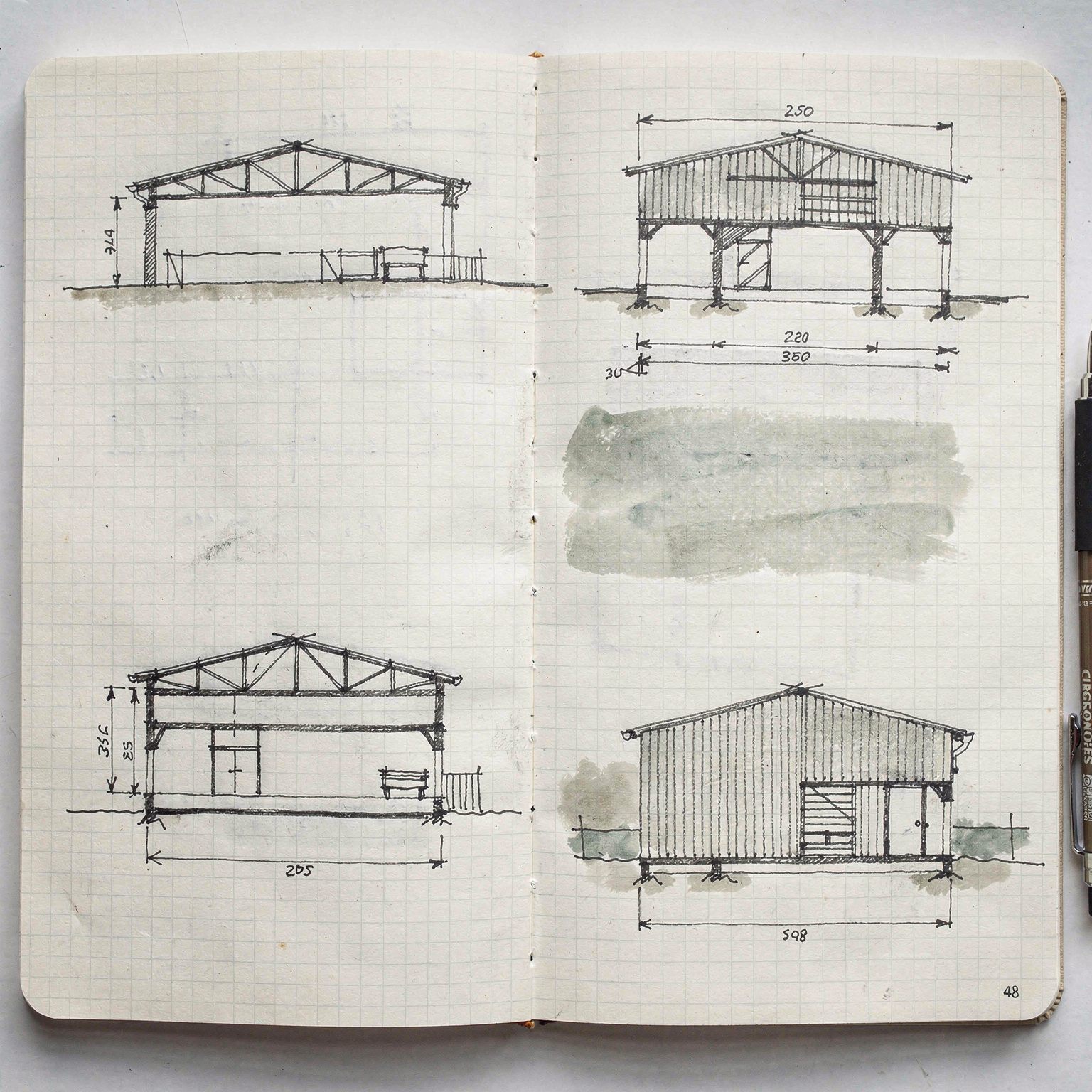 Journal page of thumbnail plans and sectional studies